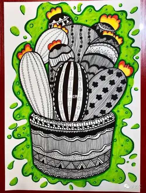 创意美术线描仙人掌第208幅