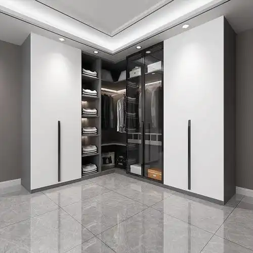 全屋定制兔宝宝板材衣柜轻奢风走入式转角衣帽间爱格门板上海工厂