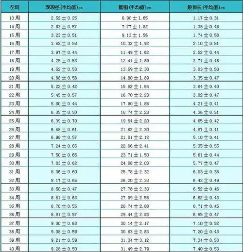 标准版胎儿体重计算公式(附表格)