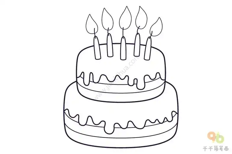 生日蛋糕涂色画 亲子动手一起画_食物填色画简笔画