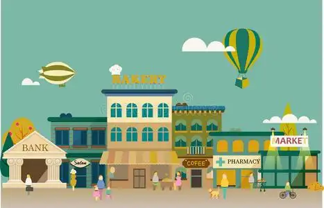 有中小型企业的小镇风景矢量图卡通图像