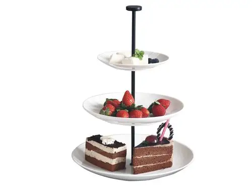 kimi/凯米 陶瓷 纯色 糕点盘 甜点盘 水果盘 黑色幻影螺纹串盘套三