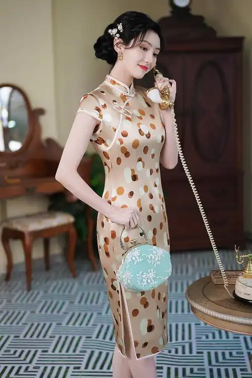 舒饰黄色改良真丝旗袍新款2023女高级年轻气质旗袍