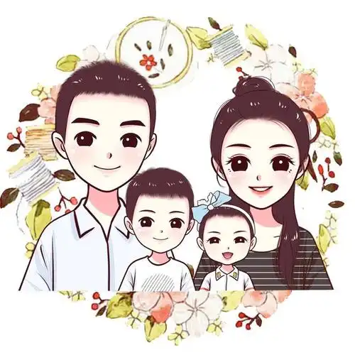 一家四口的仪式感,卡通手绘头像,记录温情时刻
