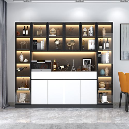 餐厅靠墙酒柜餐边柜现代简约客厅柜子轻奢风格定制落地玻璃展示柜