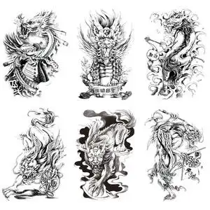 貔貅趴蝮囚牛睚眦中国图腾风格防水持久手臂花臂仿真霸气纹身贴纸