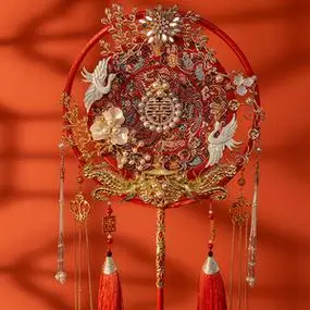 团扇结婚新娘diy材料包红色喜扇手工中式婚礼秀禾明制汉服成品扇