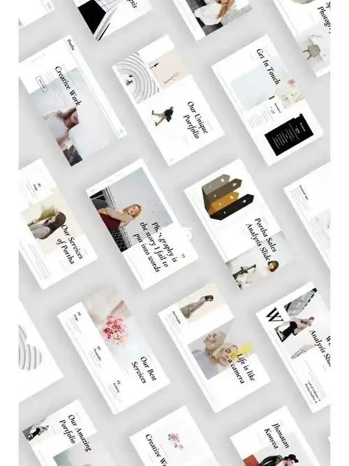 清新白色简约摄影作品集排版幻灯片模板