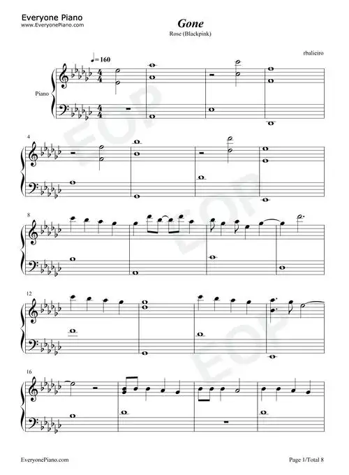 gone-rosé-blackpink五线谱预览1