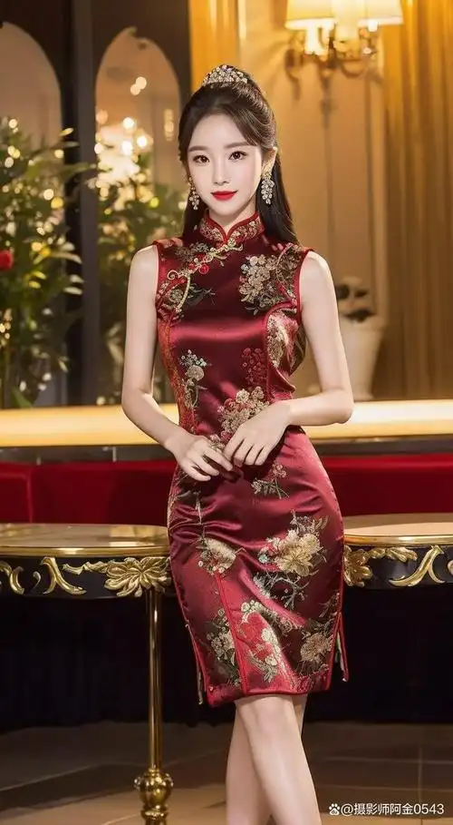 她穿着一袭红色旗袍,如火焰般燃烧着无尽的魅力.