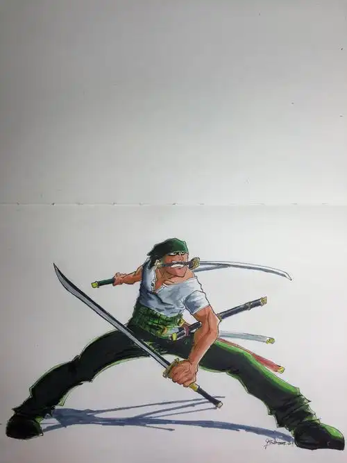 9公子开始画 三刀流 索隆