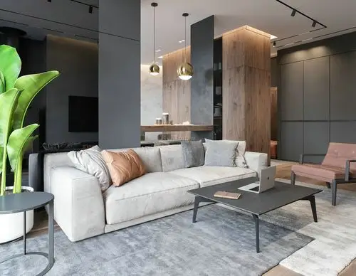 120平米三居室极简风格客厅沙发装修设计效果图