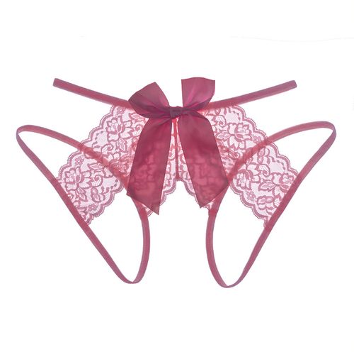 曼妮芬新品开裆免脱t字丁字裤内裤女后蝴蝶结细带蕾丝短裤透明镂