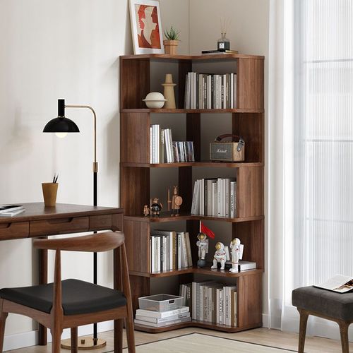 转角客厅实木书架置物架落地家用木质书柜收纳角落拐角创意墙角柜