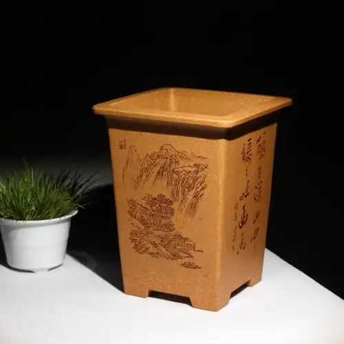 宽口四方签筒精品手工紫砂兰花花盆专用潘涛高花盆