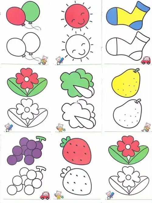 幼儿园宝贝儿童涂色填色美术图片电子版 水彩蜡笔简笔画绘画上色