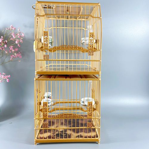 无款绣眼暗绿六丁白眼笼 竹笼南笼方笼杂鸟笼 有寿字门花香草门花