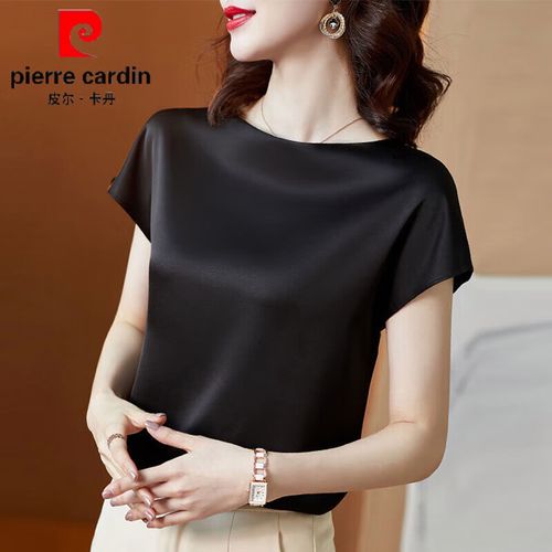 上衣女短袖上衣春夏时尚宽松醋酸缎面小衫高端桑蚕丝t恤高档品牌女装