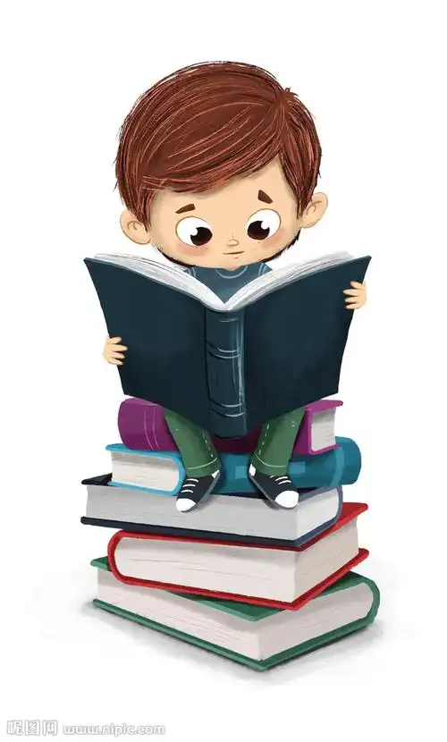 开学季手绘坐在书本上看书的儿童设计图__动漫人物_动漫动画_设计图库