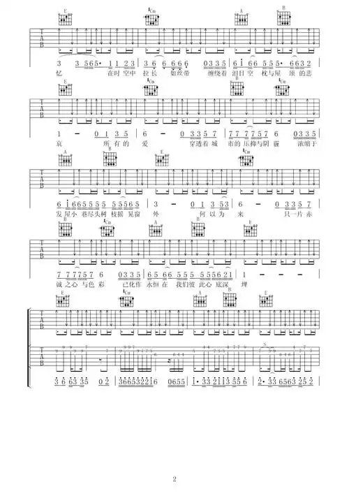 生之响往吉他谱刺猬乐队e调弹唱六线谱高清图片谱