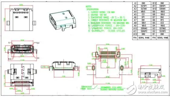 typec母座结构图纸