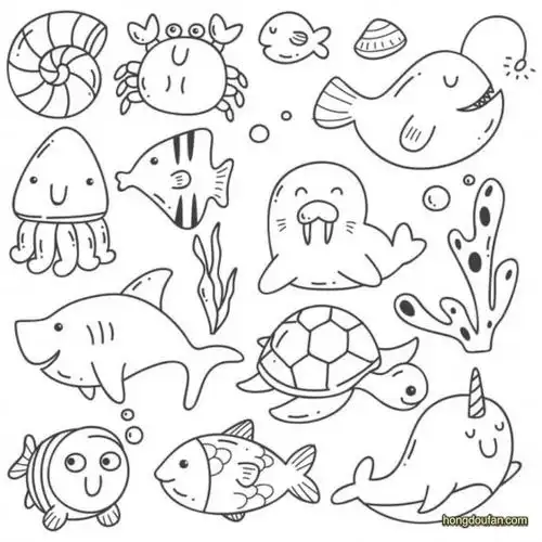 8张100可爱迷你小元素手绘卡通简笔画沙滩假日小美人鱼衣服鞋子尺子