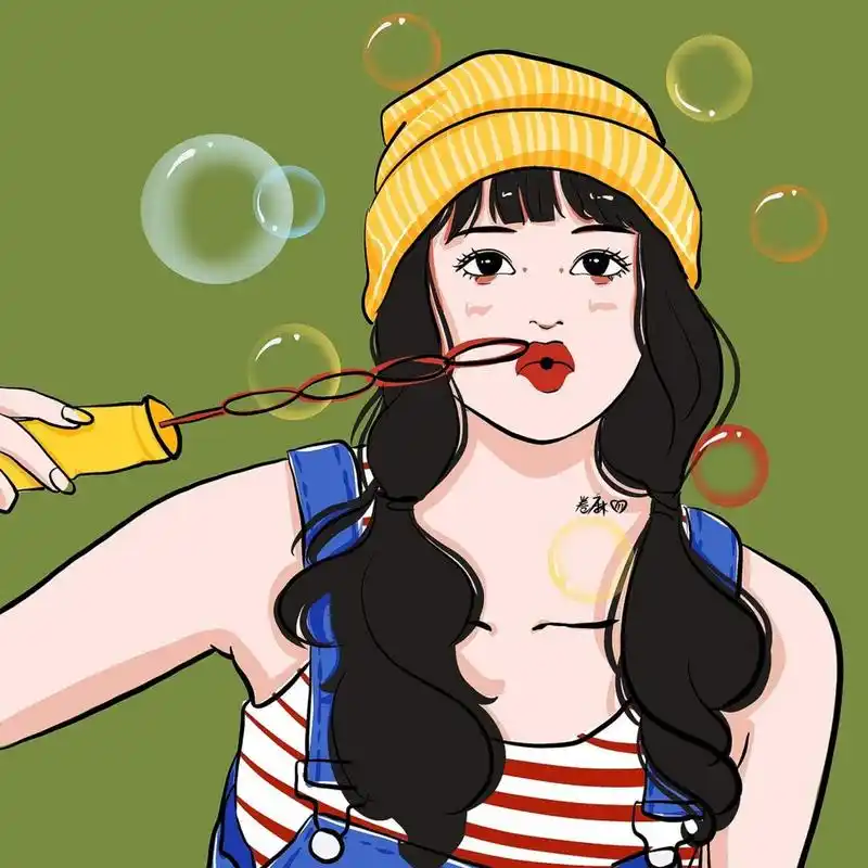 插画 | 头像 |吹泡泡的小姑娘丫 图片可做个人头像,个人壁纸 92商用