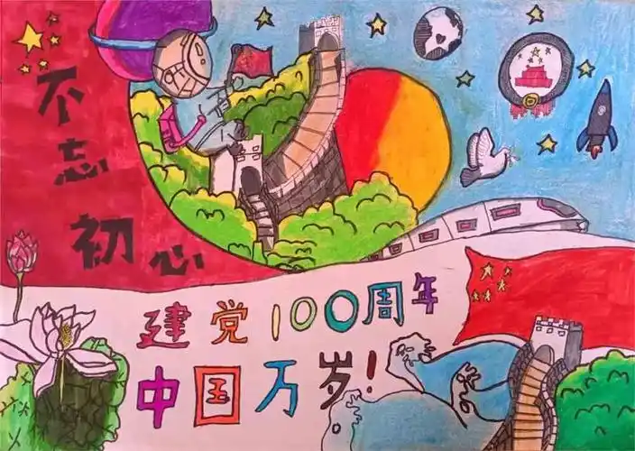 建党100周年绘画,建党节儿童画