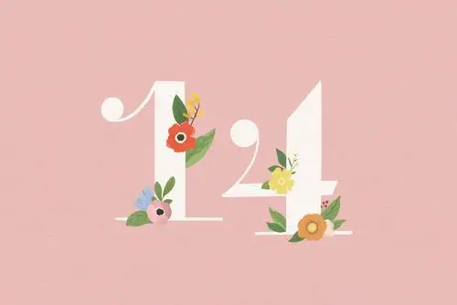 水彩花卉数字14矢量