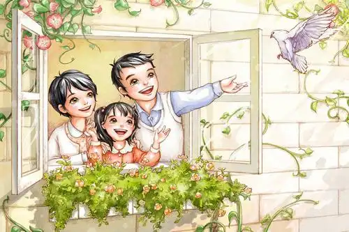 三个人,家庭,父母,母亲,父亲,女儿,家,微笑,横图,插画,快乐,兴奋,幸福