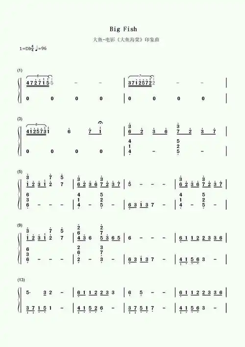 分享一下《大鱼》简谱双手-花落闲池阁 - 弹琴吧