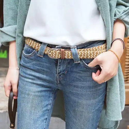 休闲松紧皮带帆布编织腰带女士学生军训弹力腰带