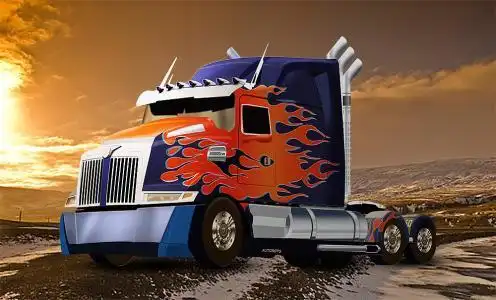 擎天柱大卡车简笔画涂色