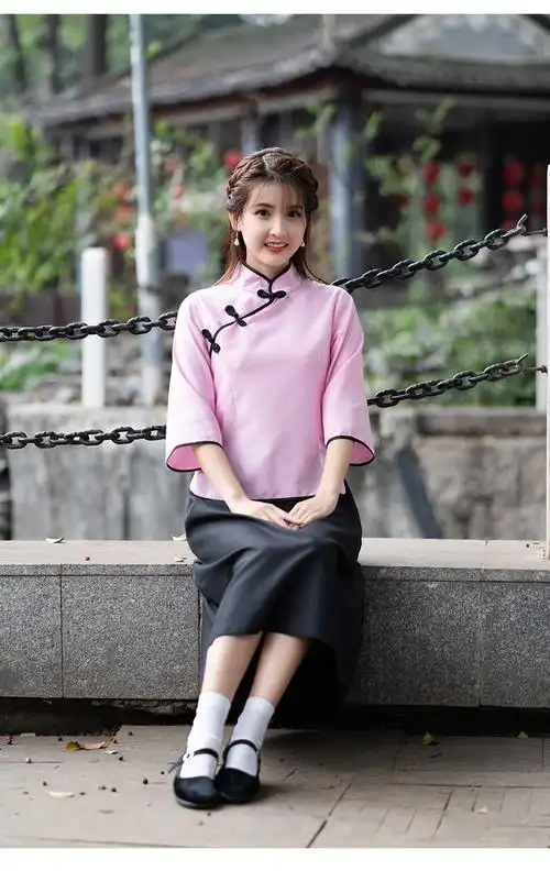 伊必圣民国学生装女五四青年装风女装中山装班服舞台表演合唱服装全棉