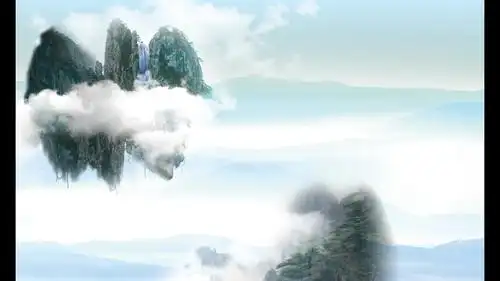 古代神话仙境中漂浮于天上的巍峨山脉仙鹤特效古风素材