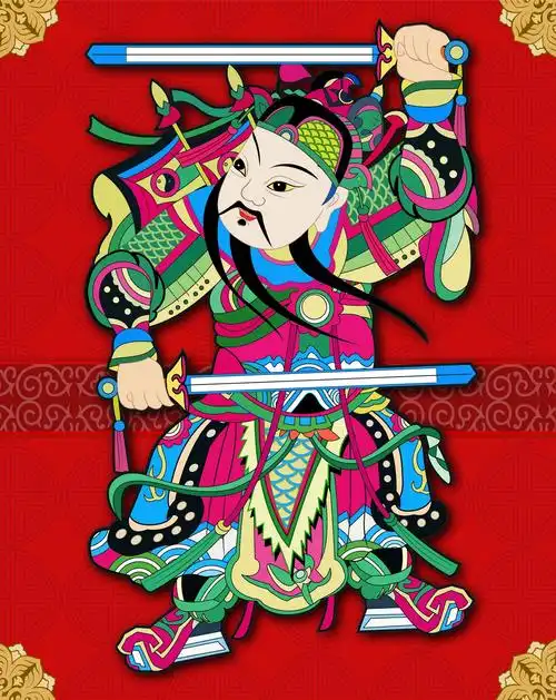 门神画贴矢量图片门神矢量画贴