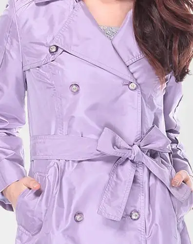 粉紫色知性典雅系腰带长款长袖风衣