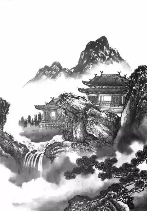 工笔线描山水画谱欣赏楼阁篇