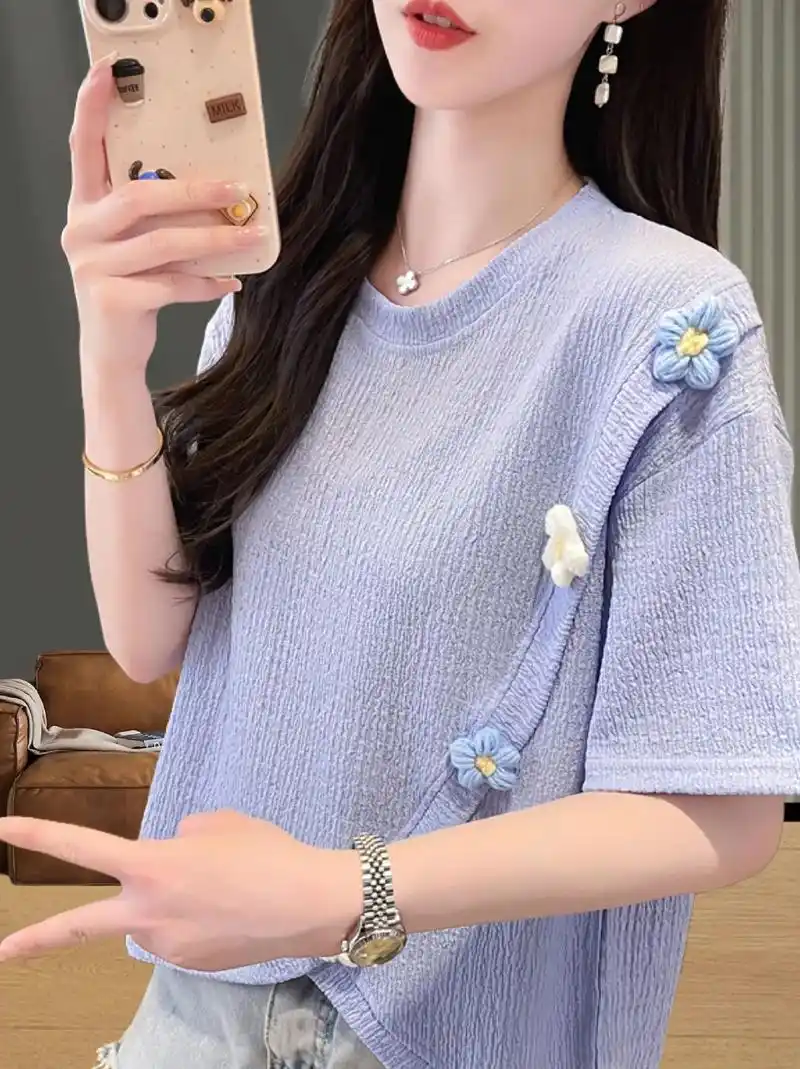 上衣女装t恤圆领设计感气质显瘦夏季新款