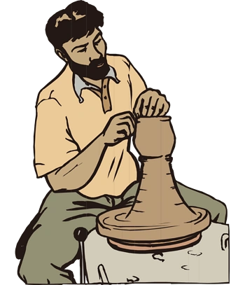 卡通手绘做陶艺胡须男人