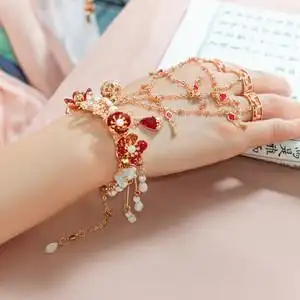 怀瑾稷原创古风手镯戒指一体手链汉服配饰纯手工铃铛百搭珍珠手环