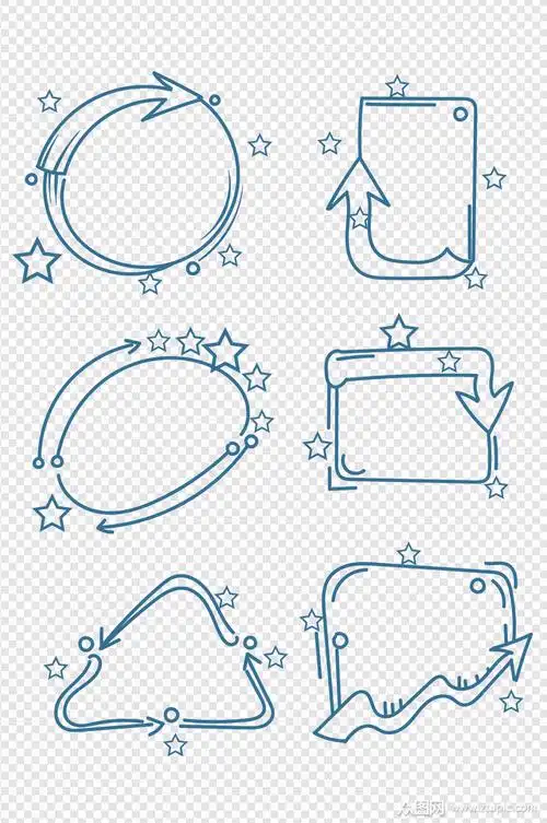 卡通手绘涂鸦线条边框标题框文本框免扣素材