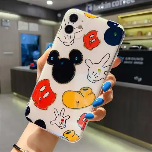 领悍卡通迪士尼米奇背影苹果13手机壳12超萌11可爱少女xs浮雕8p闪粉