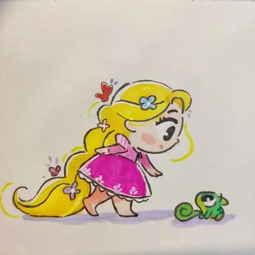 78迪士尼公主简笔画附线稿08长发公主