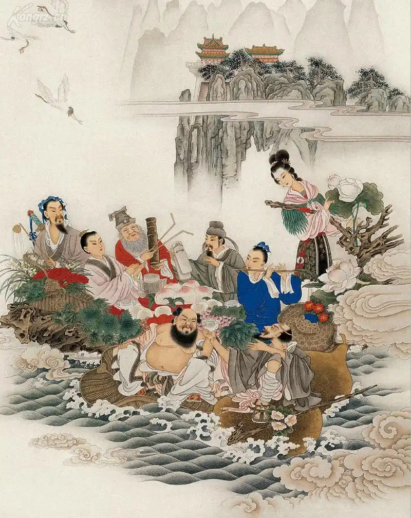 传世名画100年不退色/八仙过海图0018/宣纸画芯/尺寸40x51厘米/民俗