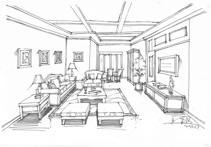 室内客厅天花吊顶手绘设计效果图