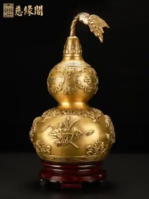 铜葫芦招财摆件纯铜五帝钱挂件时来运转小号卧室玄关办公室办公桌