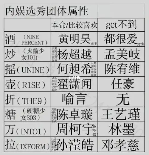 内娱选秀团体属性