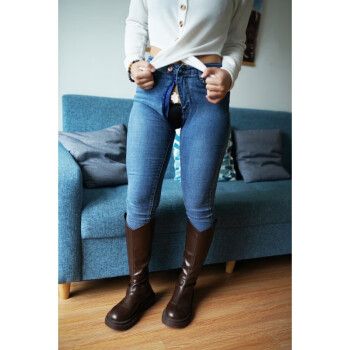 潮梦城开档牛仔裤方便办事户外牛仔女免穿脱隐形全拉链紧身外穿约会