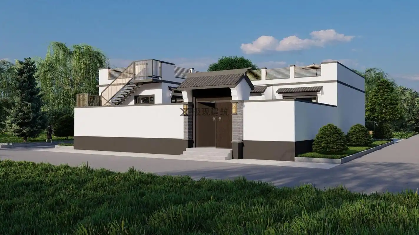 北京大兴丨一层平屋顶新中式风格自建房 项目概况 建筑尺寸:15.